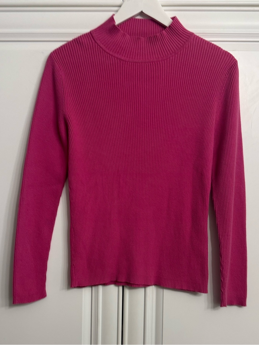 Jana Magenta Ribbed Mock Neck Long Sleeve Sweater 100% Cotton Size Medium Top